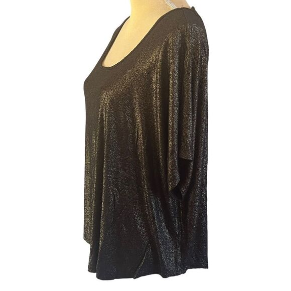 Juicy Couture Shimmering Metallic Short Sleeve Top with Open Back Detail Blouse - Picture 9 of 14